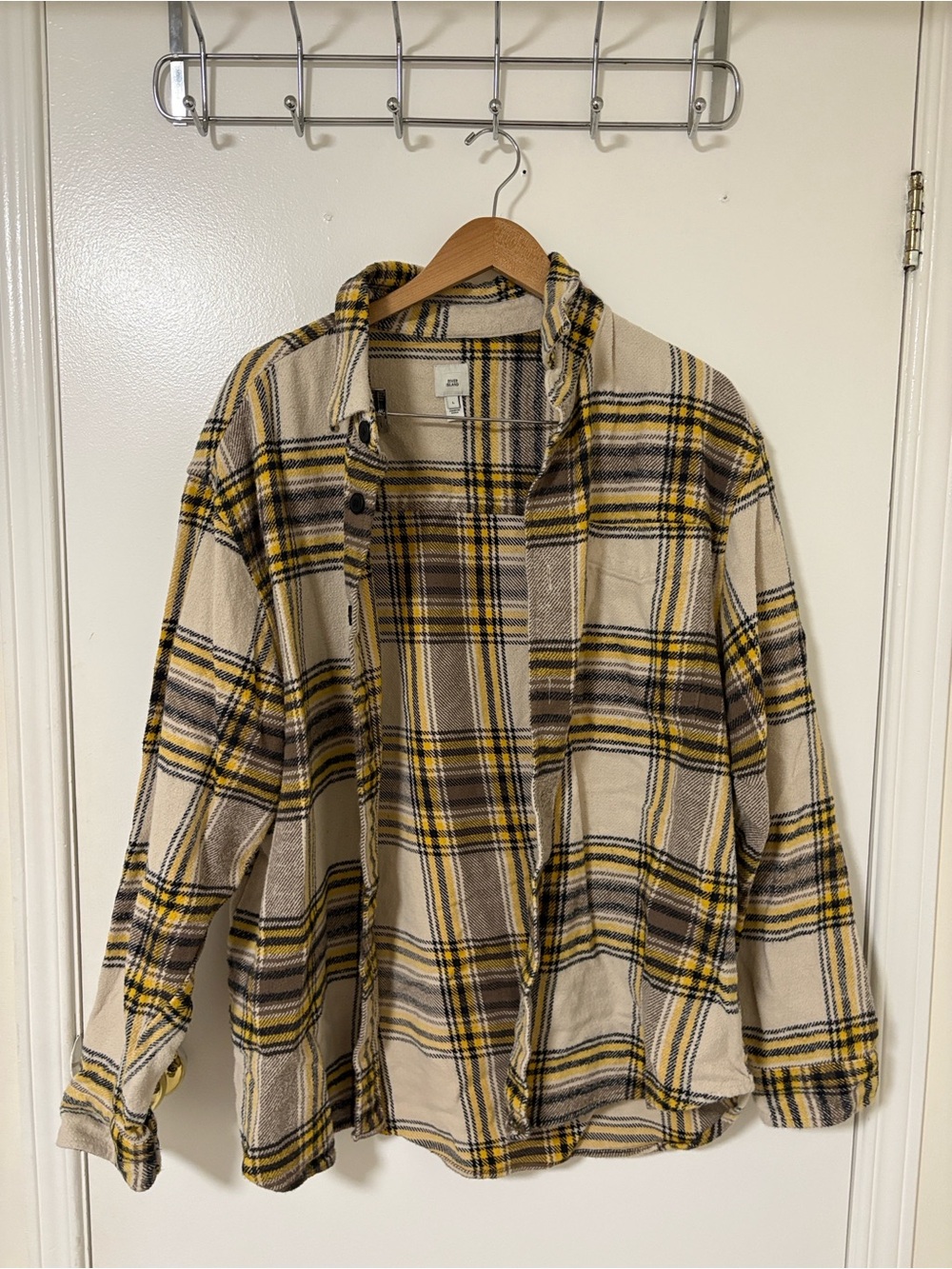 River Island Beige Plaid Shirt with Yellow and Black Stripes